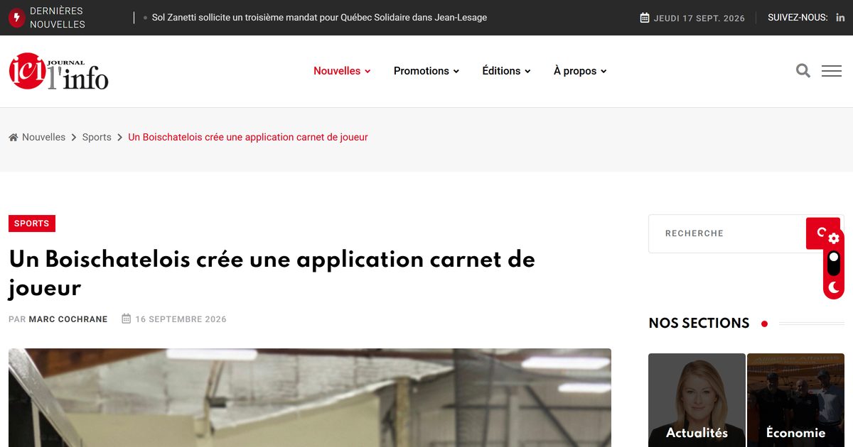 Preview of the Journal Ici l'Info article about RinkLog