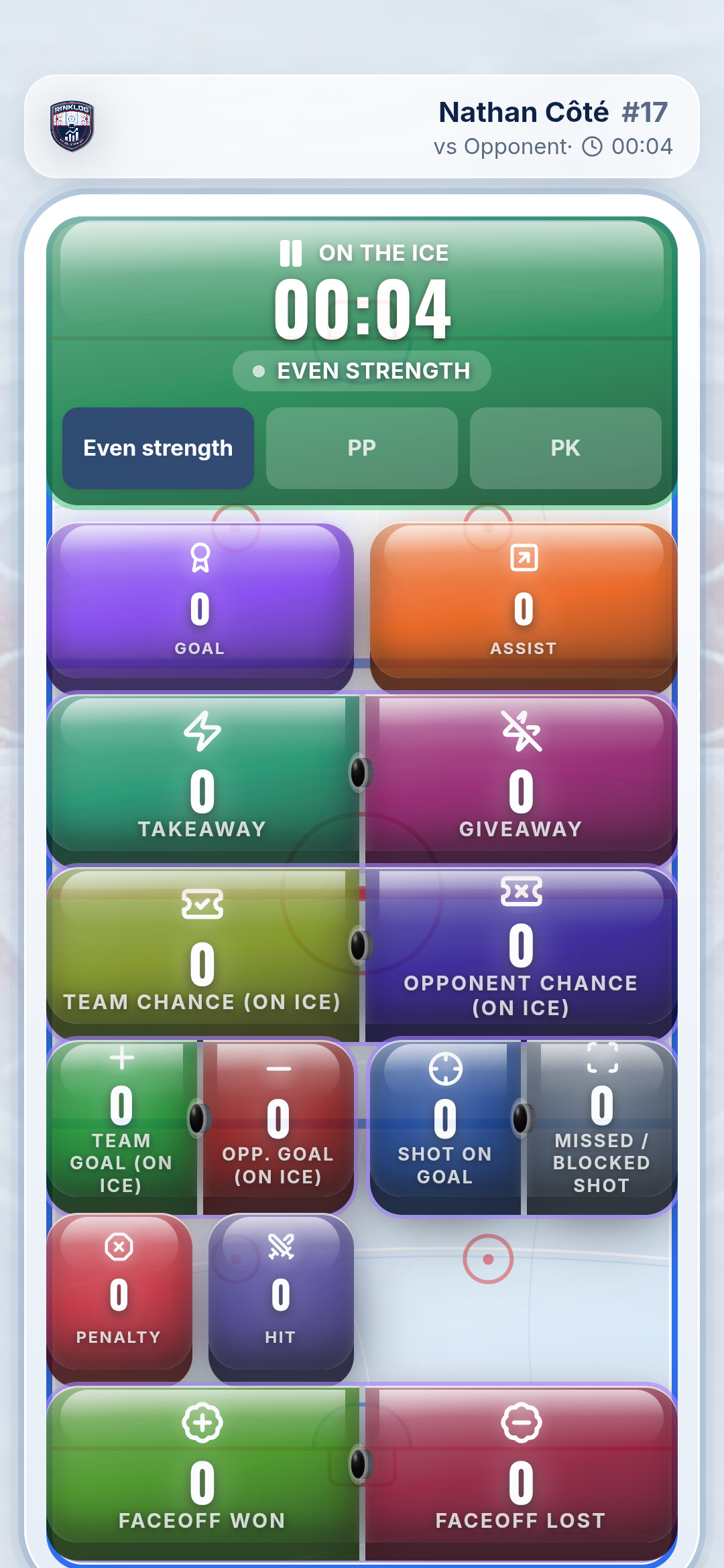 Tableau RinkBuddy en cours de partie